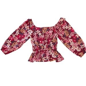 EMILY WONDER WOMENS FLORAL OFF THE SHOULDER RUFFLED BLOUSE SIZE SMALL